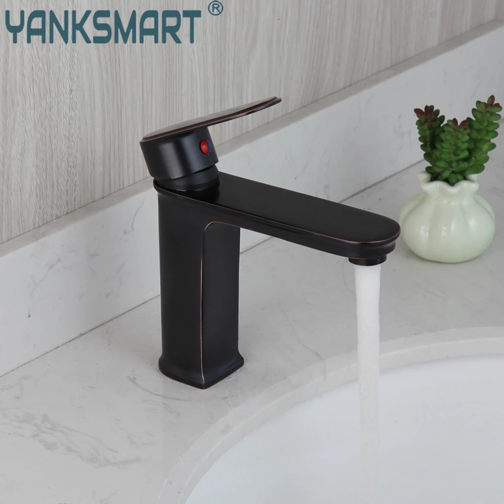 

YANKSMART Oil Rubbed Black Bathroom Faucet Deck Mounted Basin Sink Single Handle Bathtub Faucet Hot And Cold Mixer Water Tap