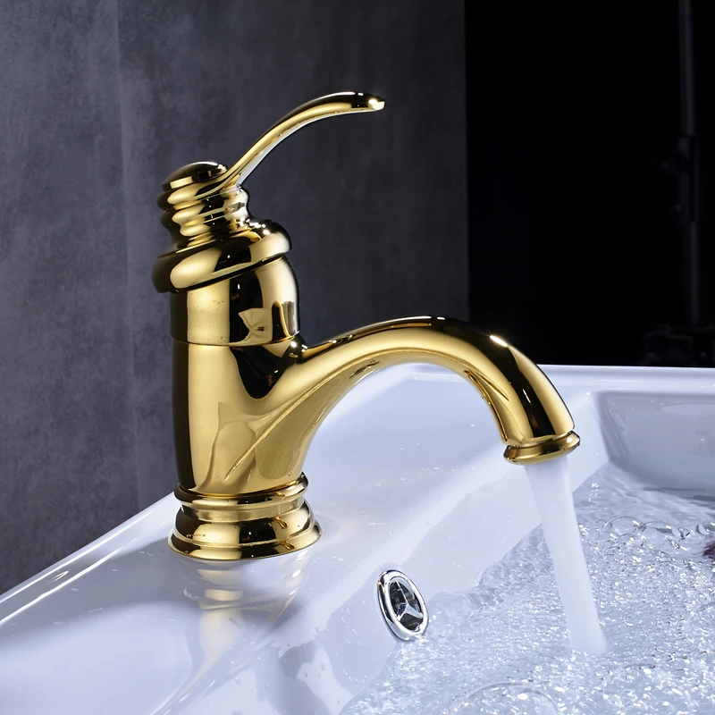 

Basin Faucets Luxury Gold Single Handle Bathroom Sink Faucet Hot Cold Mixer Tap Single Hole