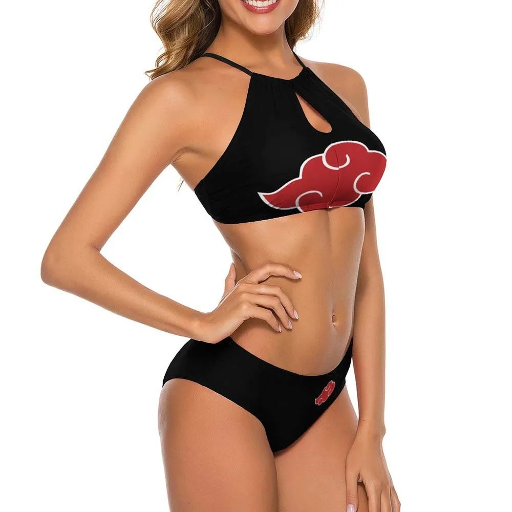 Swimsuit Red Lucky Cloud Cosplay Anime 3D Print Women Girl High Neck Sling Top Bikinis Shorts 2-Piece Beach Summer Bathing Suits