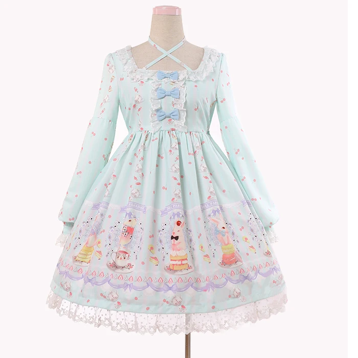 Abito vittoriano con fasciatura stampa carina kawaii girl gothic lolita op princess loli abito dolce giapponese lolita bowknot in pizzo retrò