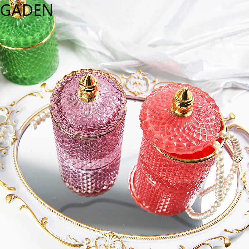 French Light Luxury Multicolor Glass Storage Jar Handmade Aromatherapy Bottle Cotton Swab Toothpick Storage Box Candle Jar