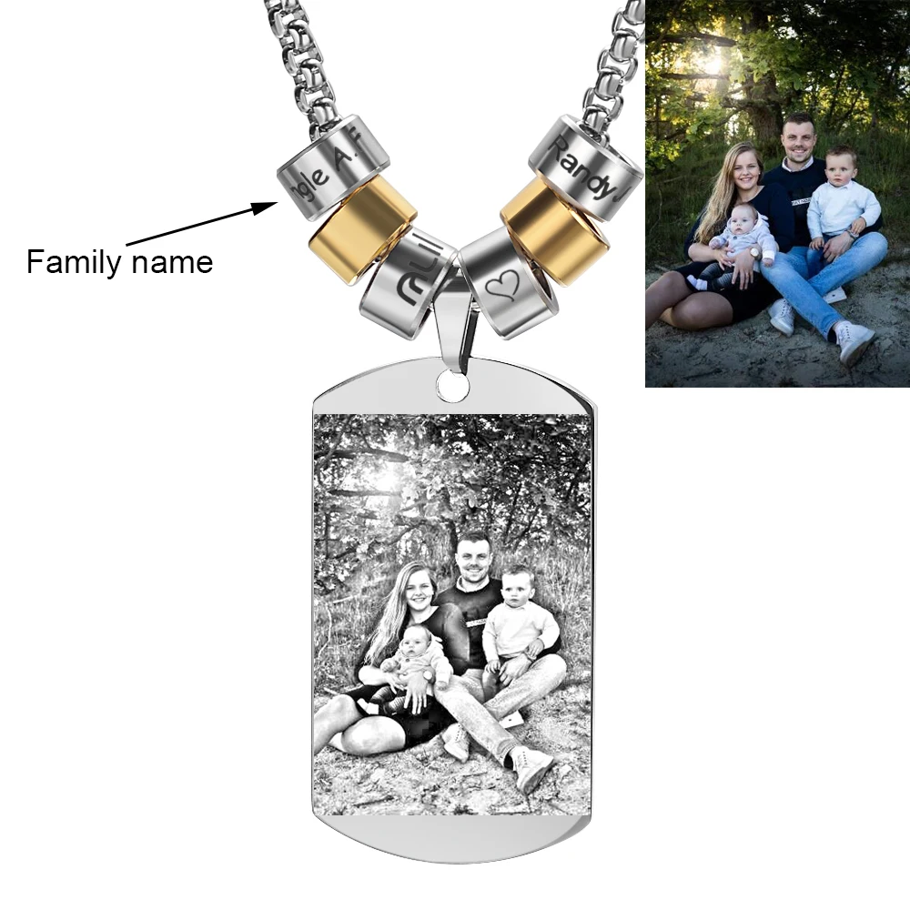 

Stainless Steel Custom Laser Engraved Pendant Personalized Name Photo Necklace Jewelry Gifts For Mens