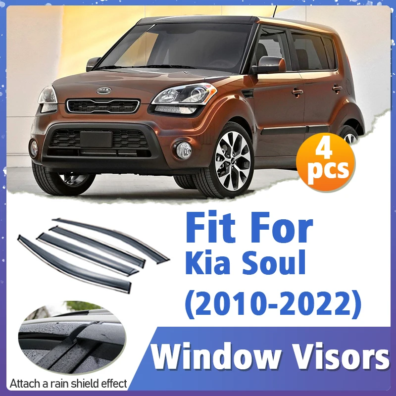 

Window Visor Guard for Kia Soul 2010-2022 4pcs Vent Cover Trim Awnings Shelters Protection Sun Rain Deflector Auto Accessories