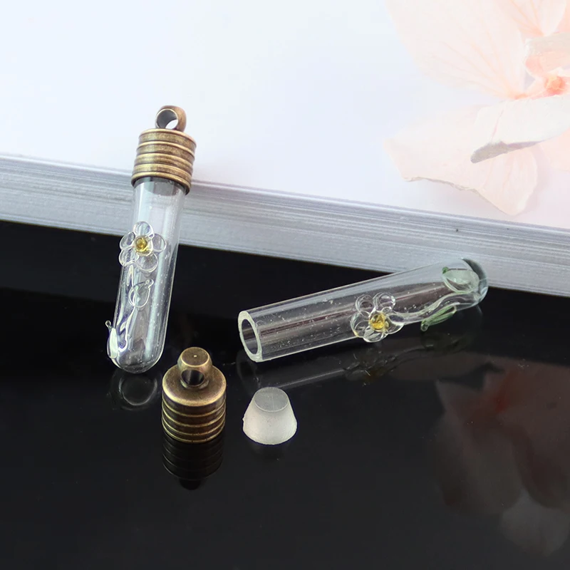 5PCS  Dasiy Vials Pendant Name On Rice Art glass bottle necklace pendant Glass Bottle Charms DIY Pendant Charms