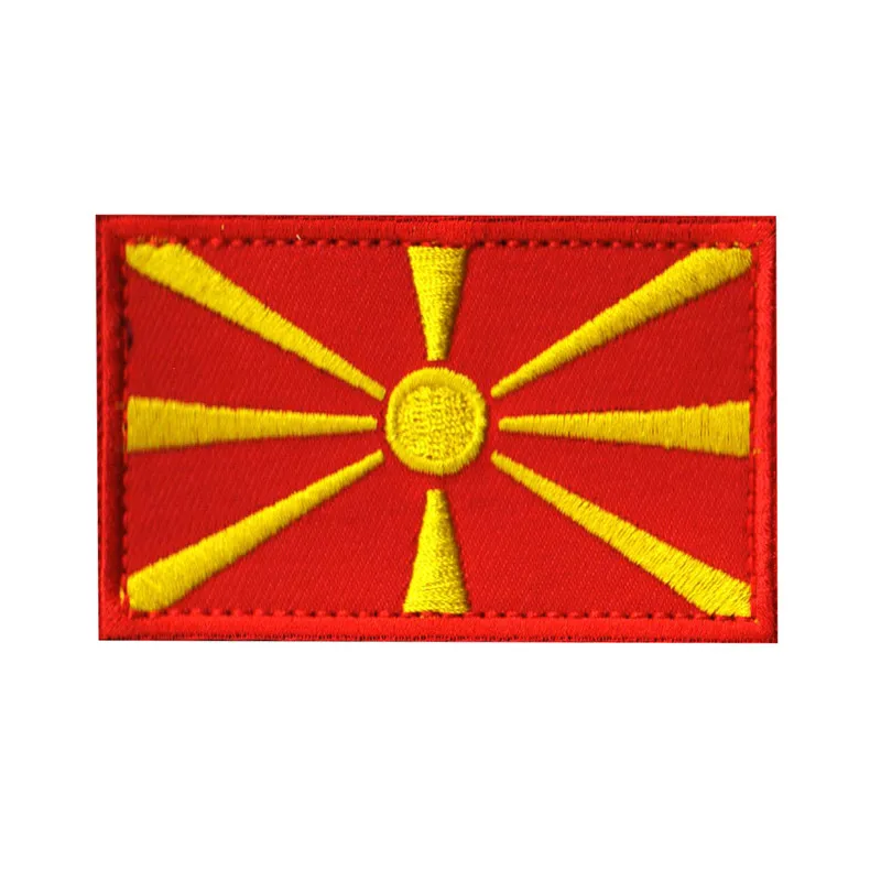 1PC Macedonia Flag Embroidery Patches North Macedonia Infrared IR Stripe stickers Emblem Appliques Embroidered Badge