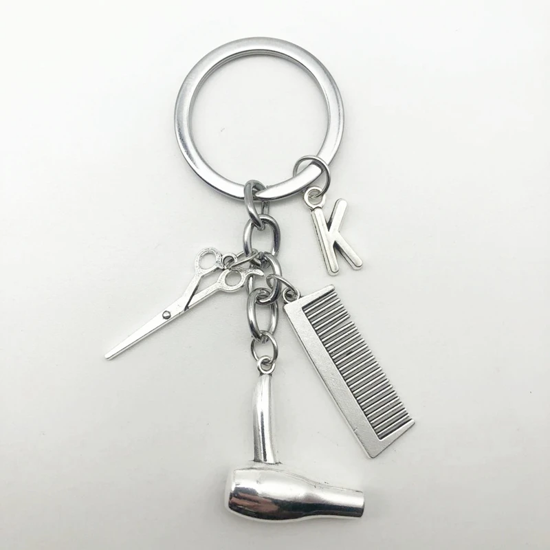 2020 Hair stylist essential hair dryer scissors comb Decorative Keychains Hairdressers Gift Key Rings Hair Dryer letter Keyring