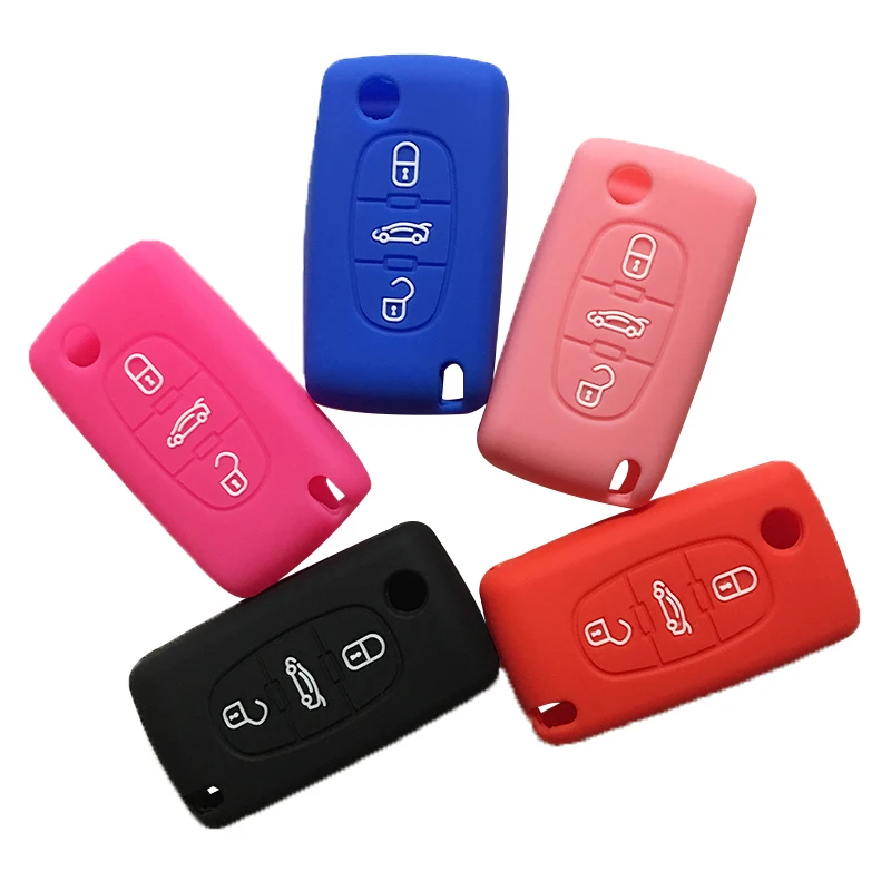 Key Cover for Citrien C3 C4 Picasso 3 Button Silicone Key Case for Peugeot 206 407 207 307 308 5008 Berlingo Car Key Holder Cap