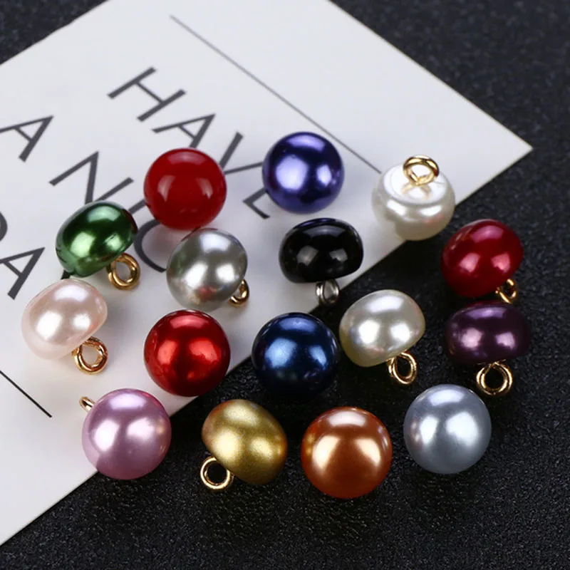 10pcs/lot Size:10mm Colorful Pearl Buttons Metal Shank Mushroom Button for Clothing Shirt Sewing Decoration Supplies(SS-2585)