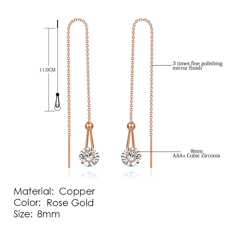 Classic Ear Line Chain Earrings For Women Shiny Zircon Drop Earring For Female Wedding Engagement Bride Accessories Jewelry E683