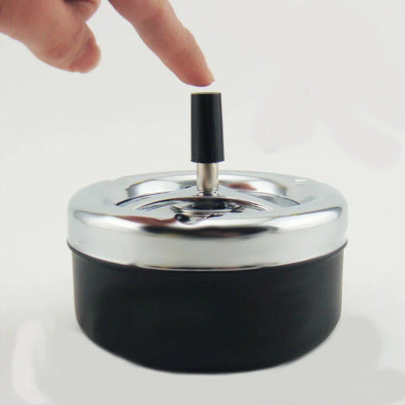 NOCM-Round Push Down Cigarette Ashtray with Spinning Tray, Black