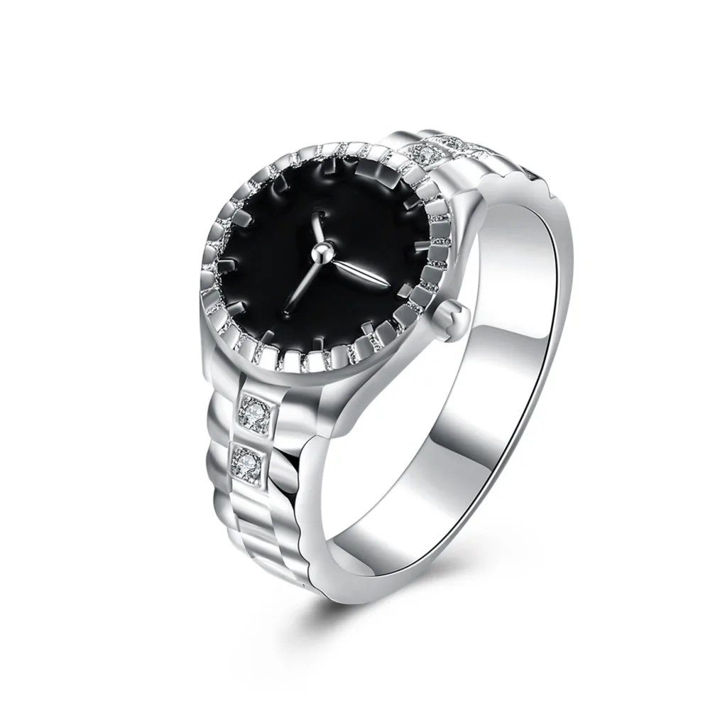 Großhandel, Weihnachten Geschenk für Frauen Dame Uhr Stil Ring Schöne Hochzeit Silber Farbe Ring Nette Mode Klassische Schmuck