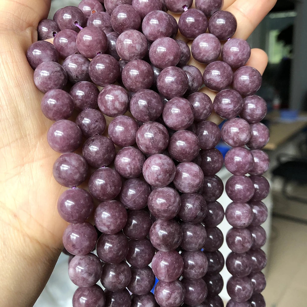 Natural Stone Lepidolite Beads Round Loose Spacer Beads For Jewelry Making DIY Woman Bracelet Necklace 15Inches 4/6/8/10/12MM