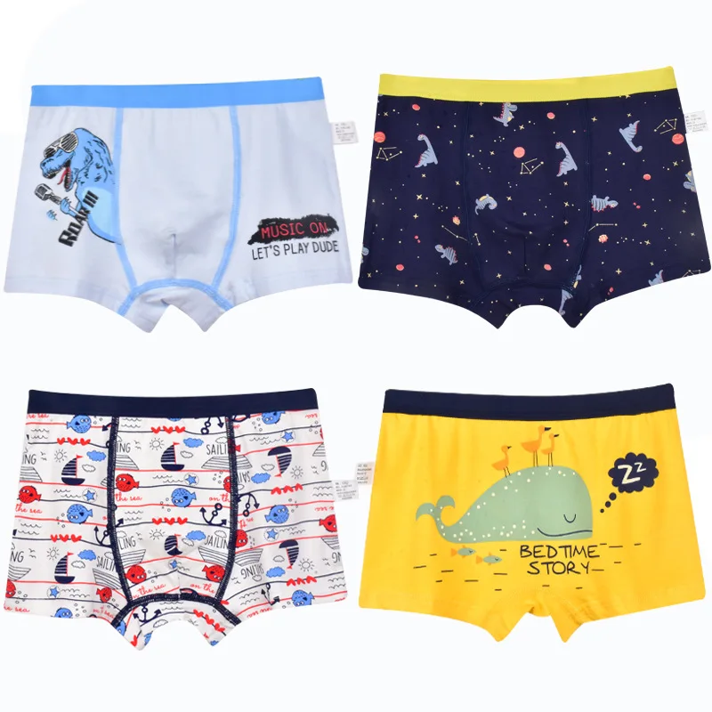 4 Piece Kids Boys Underwear Cartoon Children's Shorts Panties for Baby Boy Boxers Stripes Teenager Underpants 1-12 Year