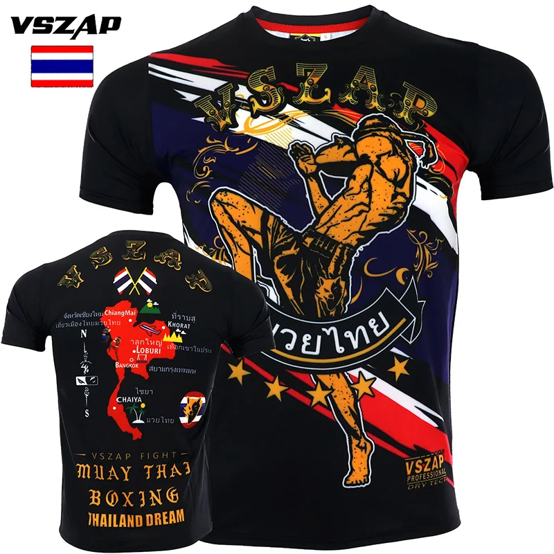 VSZAP Sports Fighting Quick Dry Elastic Fighting Muay Thai Boxing For Short Sleeve T-shirt MMA