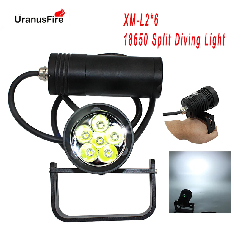 Uranusfire LED Diving Flashlight XM L2 6000lm Scuba Dive Torch 18650 200m Underwater Video 60w Canister Dive Lamp light