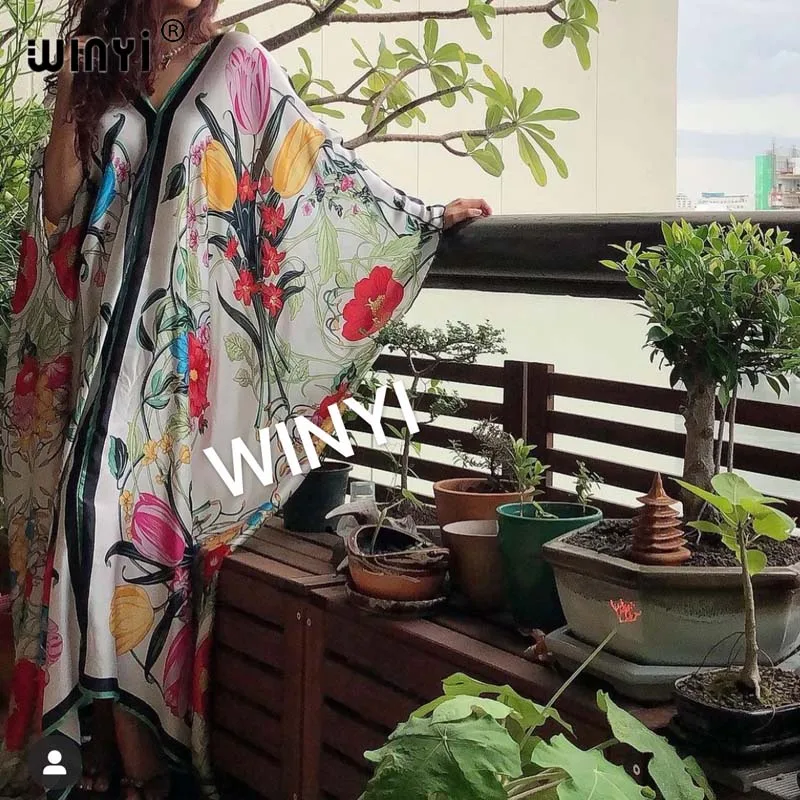 Summer Middle East high-quality hand-rolled twill fashion print sukienka Maxi women's robes long beach V-neck Bohemian dress