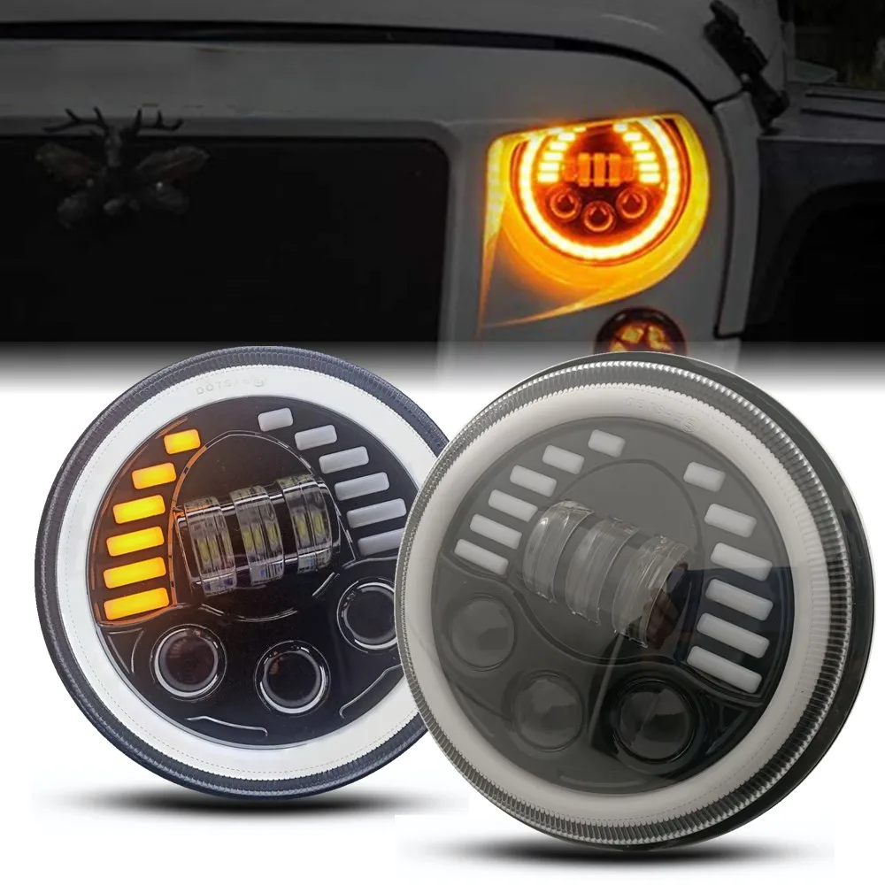 

DOT Turn SIgnal DRL Halo 7inch Round LED Headlight For Jeep Wrangler JK TJ CJ Rubicon Sahara Hummer Lada 4X4 Offroad Motorcycles