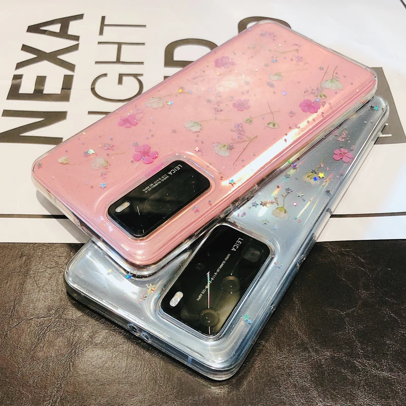 Transparent Real Dried Flower Glitter Case For Xiaomi Redmi Note 10 9 8 7 6 5 Pro 9S 8T 8A 7A Mi 11T Ultra 10Pro Lite Soft Cover