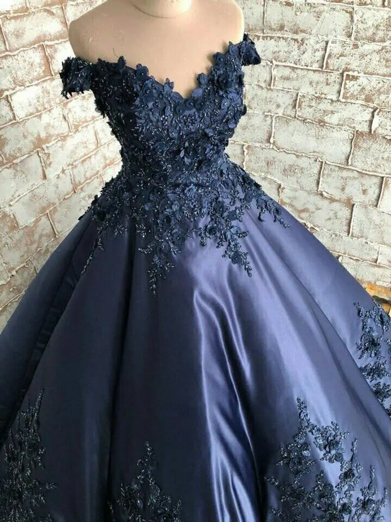 Customized Sweetheart Neckline 3D Lace Ball Gown Prom Dresses Appliqued Floor Length Evening Formal Party Dress robes de soiree