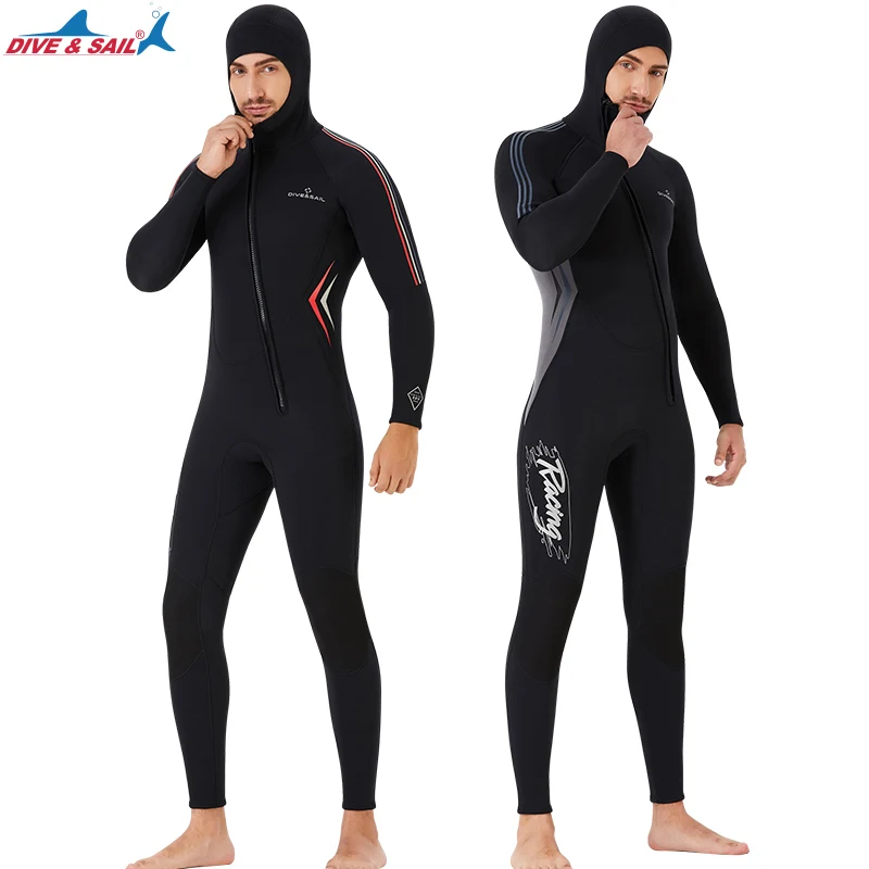 

Neoprene Diving Suit with Hat for Men Warm Lining Winter Fishing Suit One-Piece Wetsuit Front Diagonal Zipper 3 mm