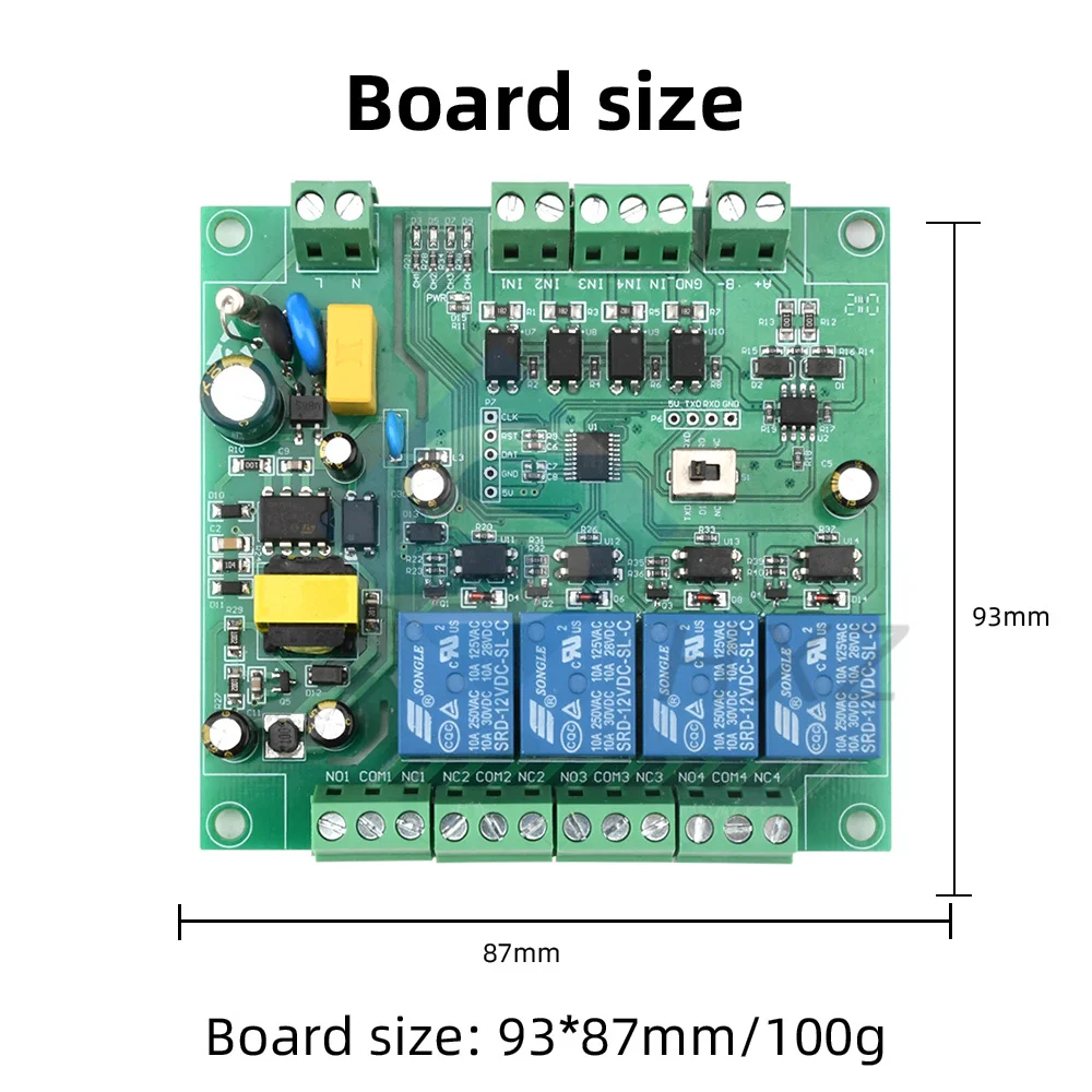 220V Power Supply Modbus RTU Four-way Relay Module RS485/TTL UART