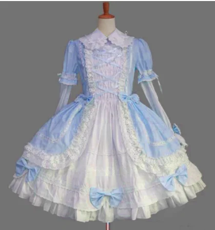 Kawaii girl gothic palace sweet lolita dress vintage lace bowknot peter pan collar victorian dress lolita op loli cosplay