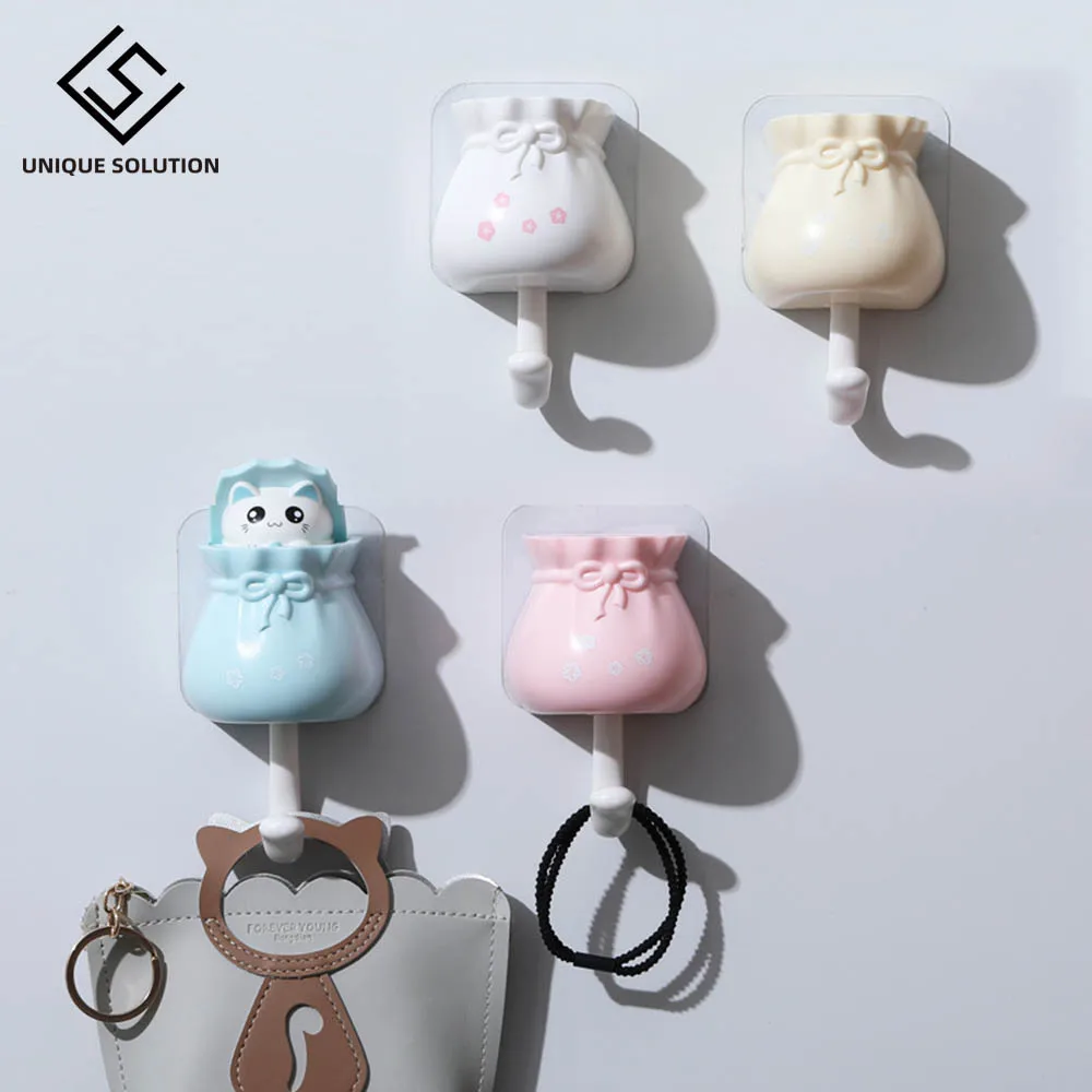 Household Cartoon Cat Decorative Hooks Key Holder Wall Mounted Adhesive Coat Hanger Hat Rack Sundries Organizer Accessories