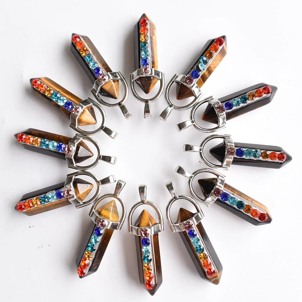 7 Chakra Naturstein Lapislazuli Tigerauge Quarz Obsidian Anhänger für DIY Schmuckherstellung Halsketten Zubehör 24 Stück/Lot Großhandel – Detail 7