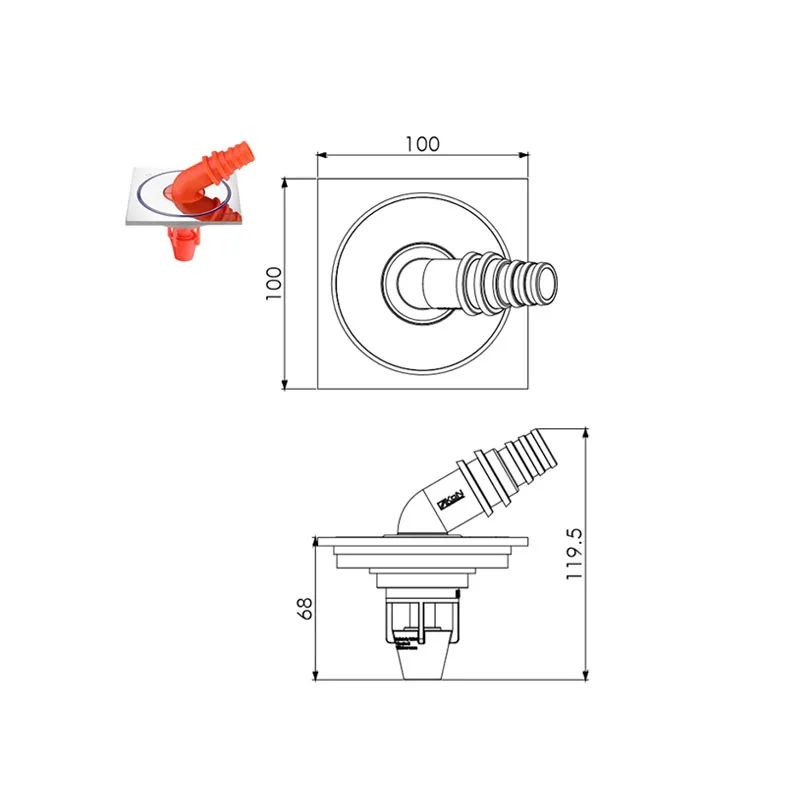 Bathroom Floor Drains Brass 4 inch Square backflow preventer Floor Drain for Washing Machine