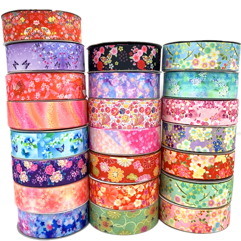 5yards/Lot 25mm 38mm Grosgrain Ribbon Printing Flowers Ribbon For Christmas Wedding Decoration DIY Sewing Fabric