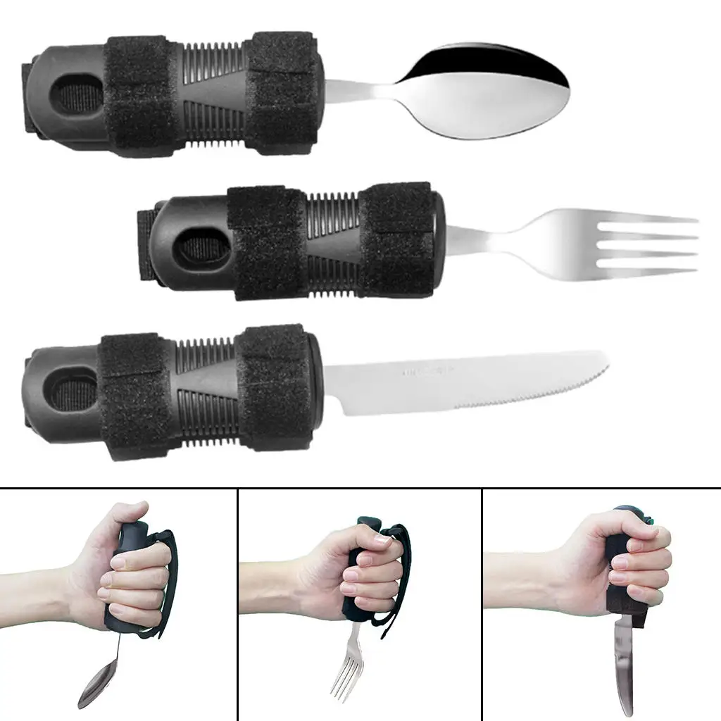 Thicken Disabled Auxiliary Tableware Anti-shake Self-help with Auxiliary Strap for Disabled Stroke Eating Aids Tools