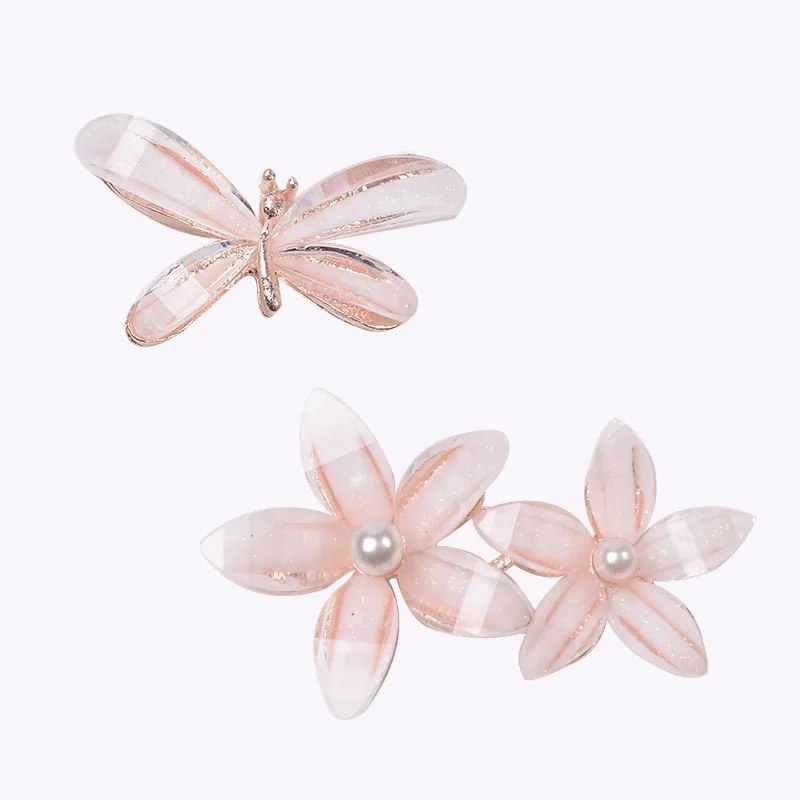 5 Pcs DIY Alloy Resin Flower Accessories For Wedding Decoration Material Brooch Hair Bow Clothing DIY Jewelry Craft Accessories