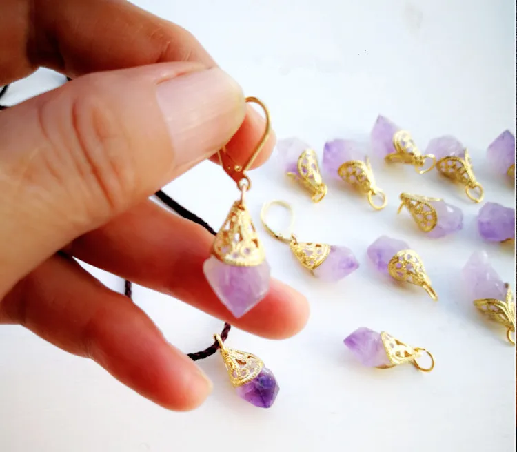 1Pcs In Europe and The Latest Fashion Natural Amethyst Earrings Necklace Pendant