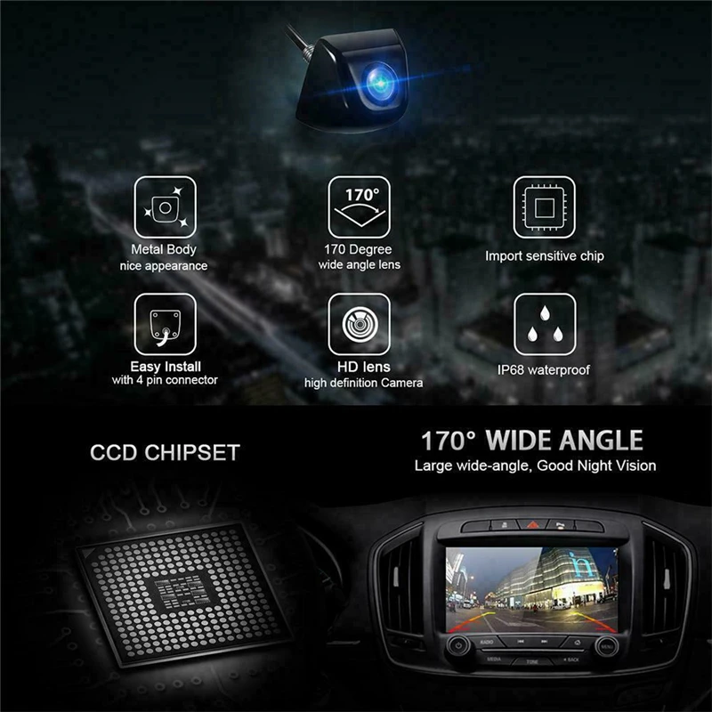 HD 180 Degree Car Reversing Camera Rear Front View Parking Backup Video Camera Waterproof Wide Angle Night Vision Parking Camera