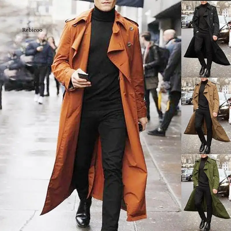 Men Overcoat Vintage Long Trench Coat Men New Jacket Coats Mens Business Black Casual Long Solid Windbreak Coat Autumn Outwear