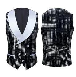 Men's Polka Dots Vest Groomsmen Shawl Lapel Mens Suit Waistcoat  For Wedding Bridegroom Tuxedo Prom