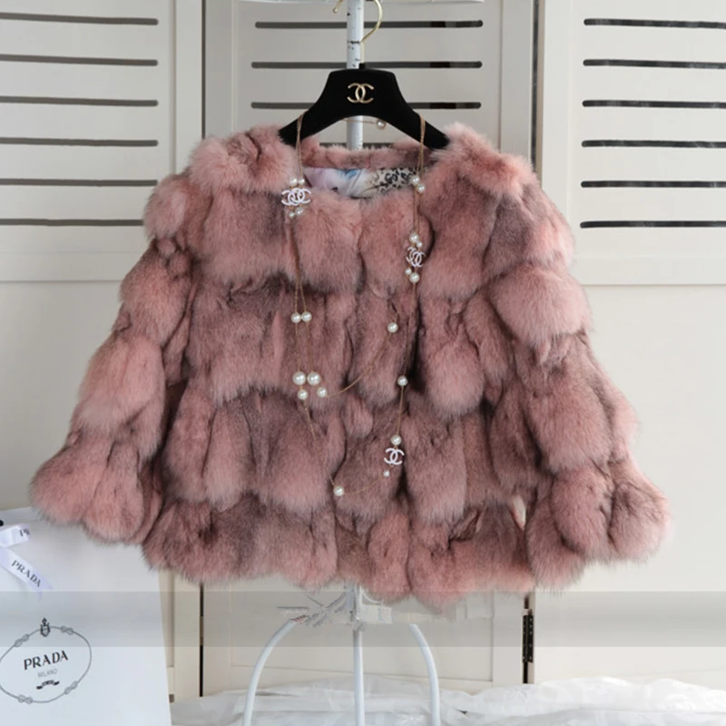 50CM Natural Real Fox Fur CoatWomen Winter natural fur Vest Jacket Fashion silm Outwear Real Fox Fur Vest Coat Fox