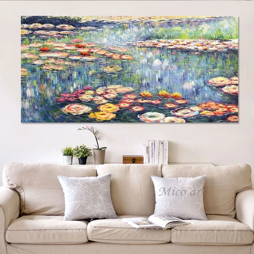 

Modern 100% Hand Painted Monet Lotus Flower Oil Painting Reproduction Canvas Wall Art Paintings Wall Picture Artwork No Framed