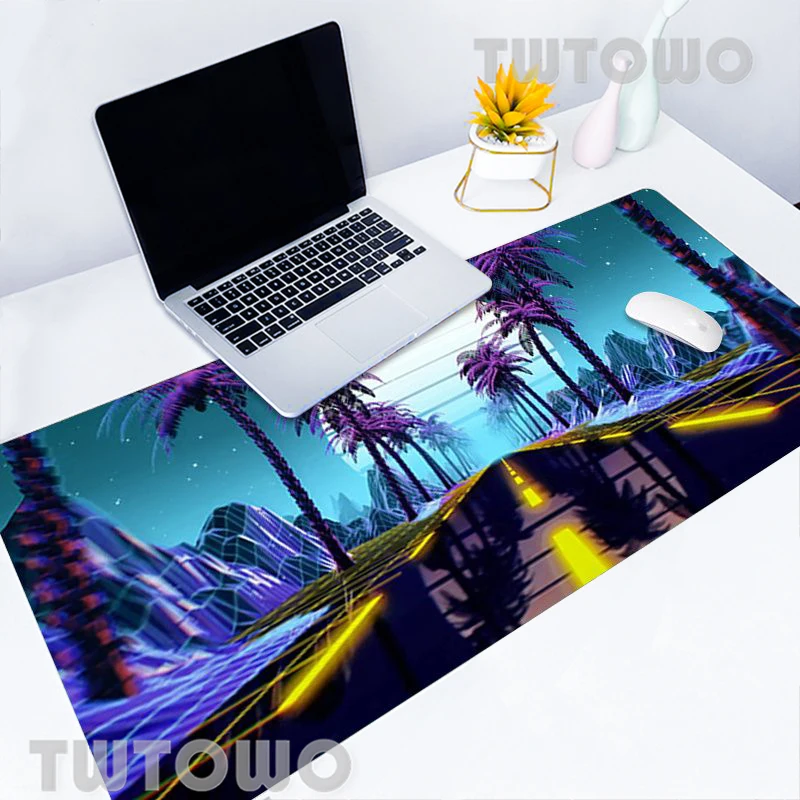 Neon Retrowave Synthwave Sports Car Keyboard Pad MousePads Desktop Mouse Pad MousePad Natural Rubber Soft HD Custom PC Desk Pad
