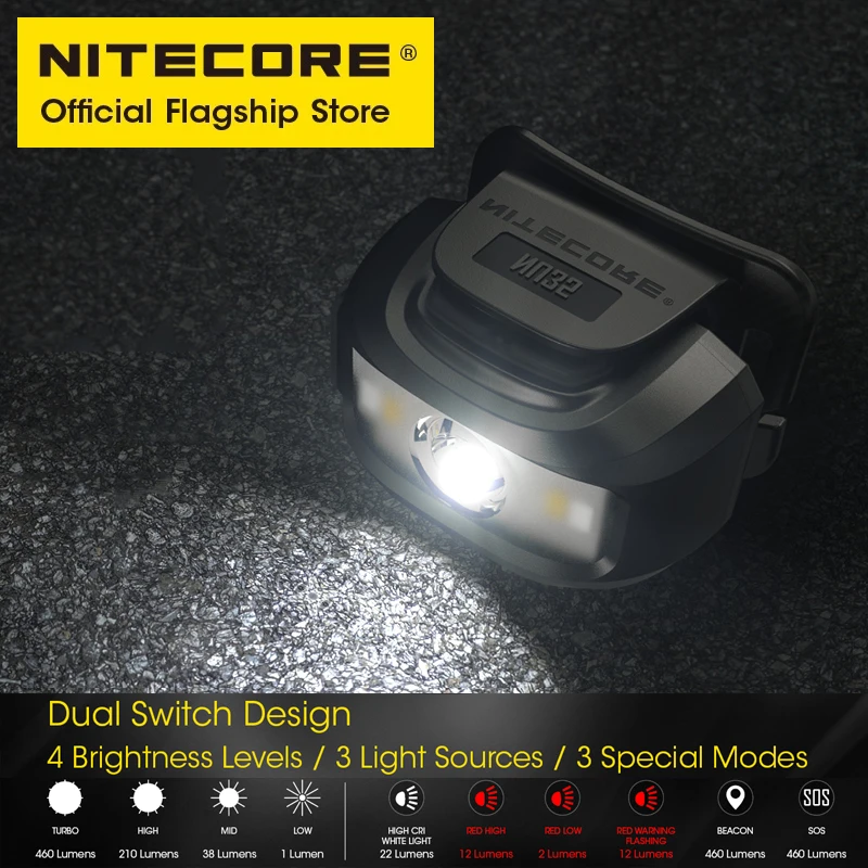 NITECORE NU35 Headlamp multi-light hybrid long-life working lamp highlights floodlight Hiking Led Headlight with AAA Battery