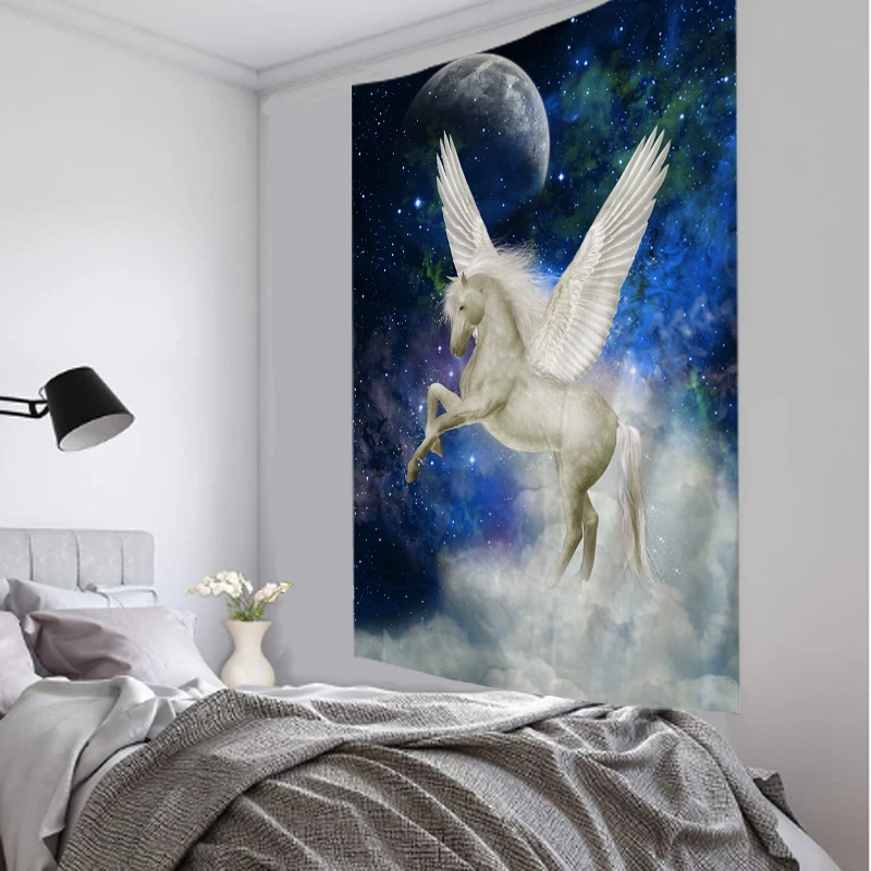 Pegasus Horse Tapestry Wall Hanging Starry Universe Psychedelic Wall Tapestry Bohemian Mandala Hippie Bedroom Tapestry