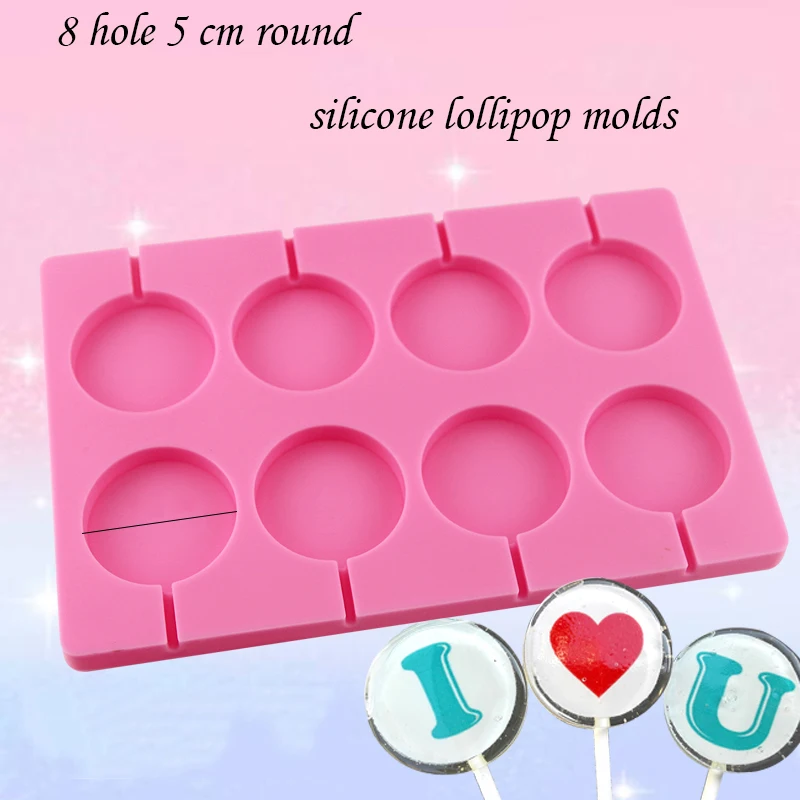 5cm Large Round Silicone Lollipop Molds Chocolate candy pop Fondant Mould sugar lolly cake biscuit bakeware 8 hole with sticks