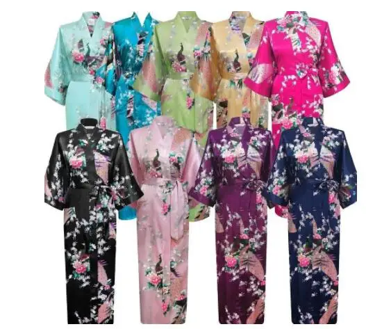 Plus Größe XXXL Chinesische Frauen Lange Robe Druck Blume Pfau Kimono Bademantel Kleid Braut Brautjungfer Hochzeit Roben Sexy Nachtwäsche