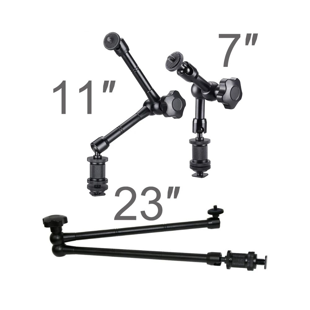 7/11/23Inch Metal Articulating Friction Magic Arm Crab Clamp with Hot Shoe Mount for LED Light DSLR Rig LCD Monitor Flash