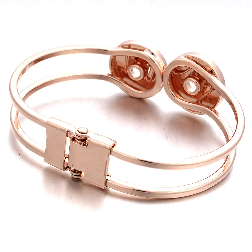 Hot Sale Snap Button Bracelet Rose Gold Bangles Fit 18mm Snap Jewelry 2 Button Charms Silver Color Gold Snap Bracelet For Women