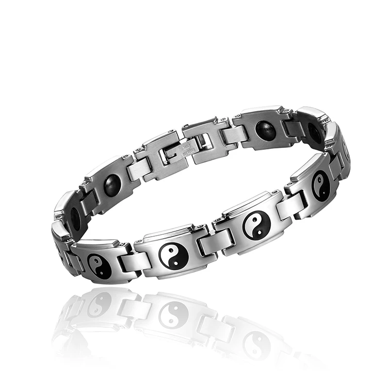 Trend Fashion Health Energy Weight Loss Bracelet Women's Magnetic Hematite Bracelet Men Stainless Steel Tai Chi Classic Bracelet