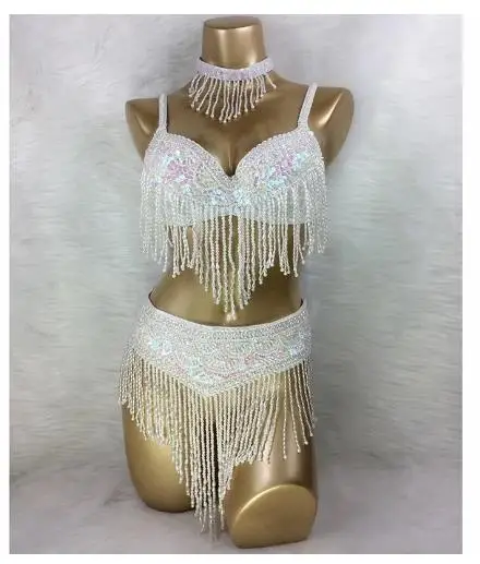 wholesale belly dance costume 3pcs/set(BRA+BELT+NECKLACE) GOLD&SILVER white 4 COLORS