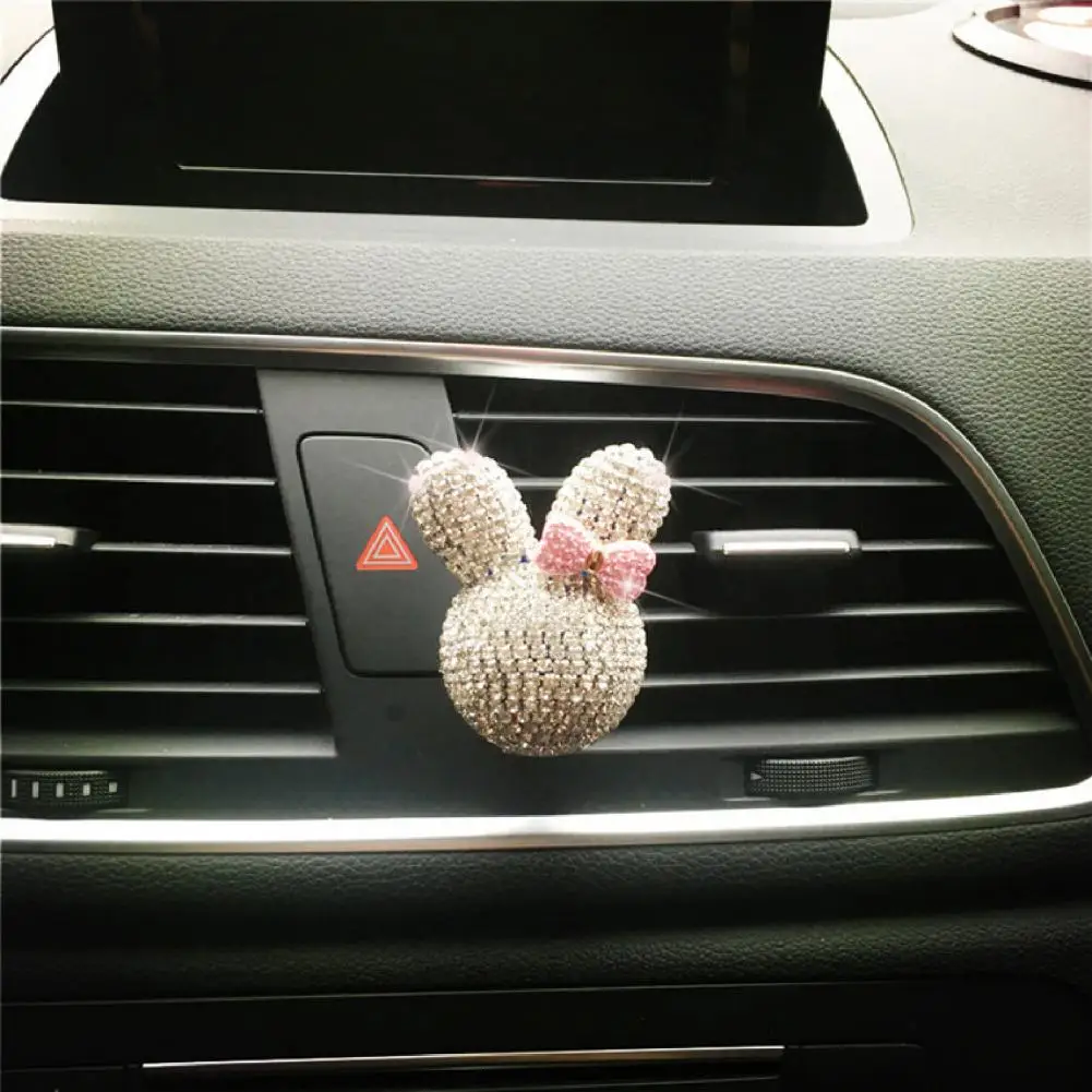 Car Air Freshener Holder Bunny Bowknot Shape Shiny Rhinestone Auto Air Outlet Freshener Perfume Clip for Car