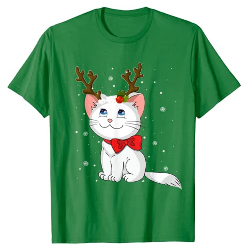 Christmas Cat Reindeer Antlers Gift for Men Women Boys Girls Holiday T-Shirt Family Matching Tee Tops