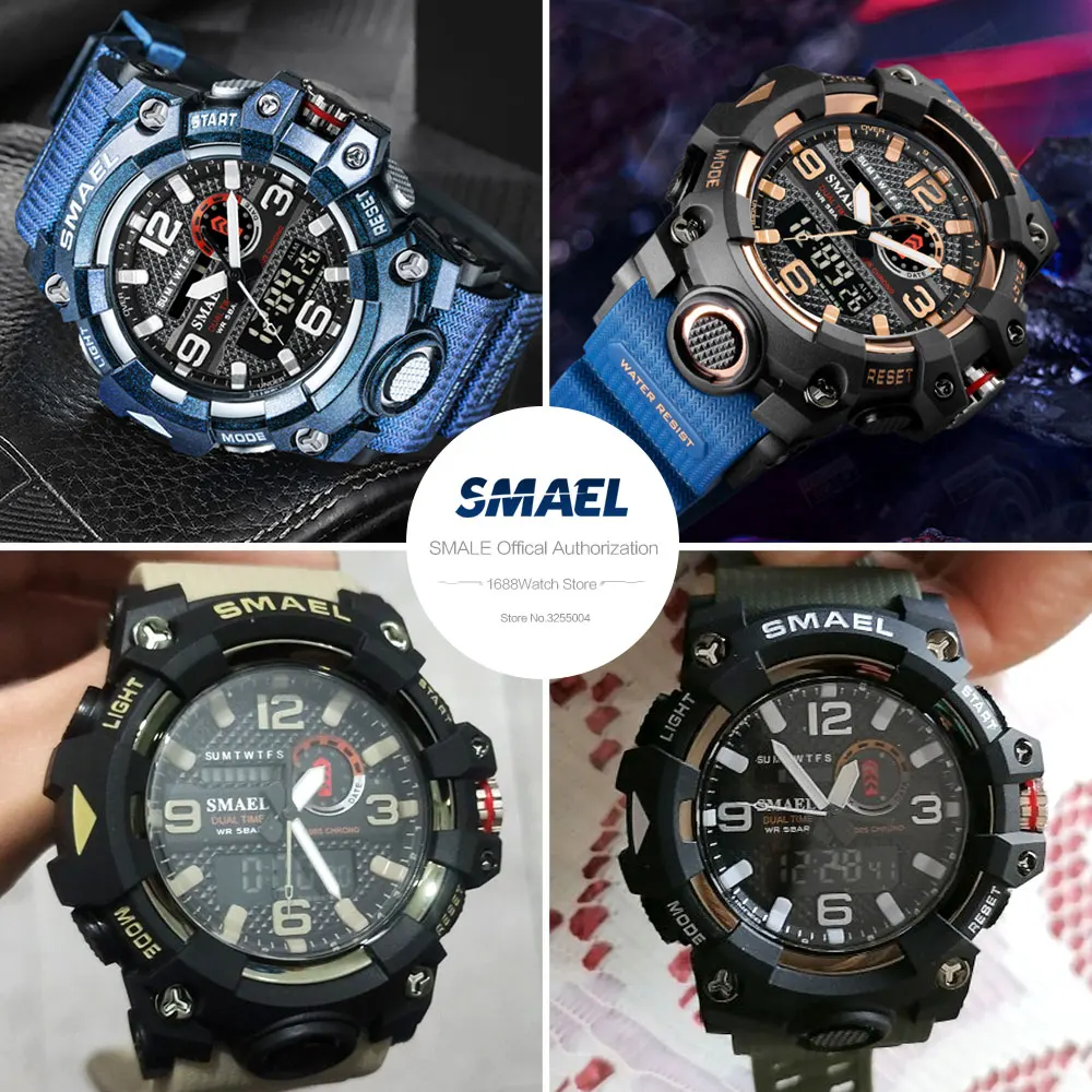 SMAEL Sport 50m Waterproof Digital Watch Men LED Auto Date Dual Time Quartz Wristwatch часы мужские relogio masculino reloj 8035